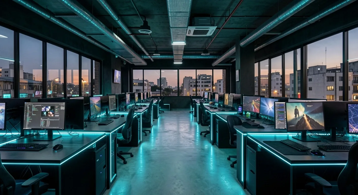 Interior del club de computación Galdrexia en Bogotá