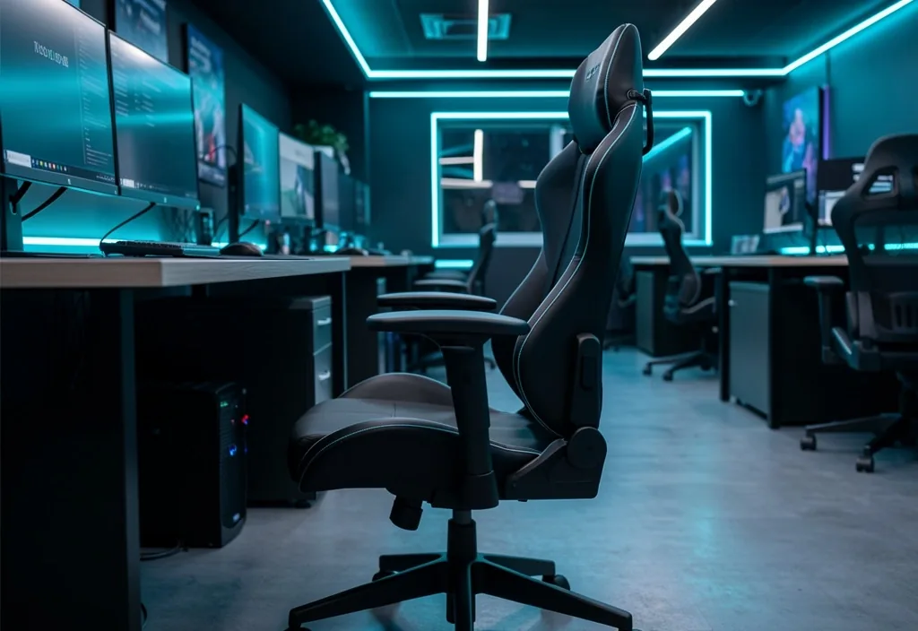 Configuración ergonómica de silla y monitor en estación