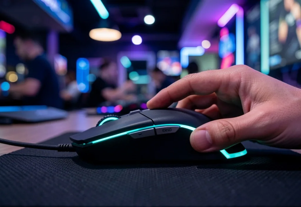 Teclado mecánico retroiluminado en estación de trabajo