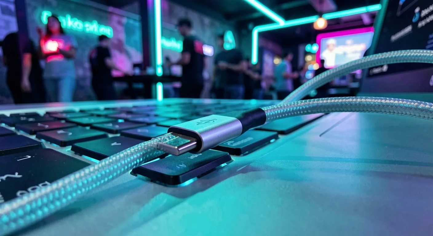Teclado mecánico iluminado con luz cyan ambiente