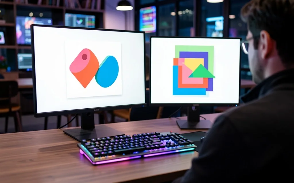 Estación de diseño creativo con monitores calibrados